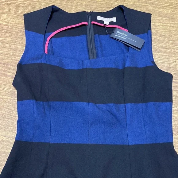 NWT Banana Republic Black and Blue Striped Sloan Sleeveless Dress Size 12 - Picture 3 of 10